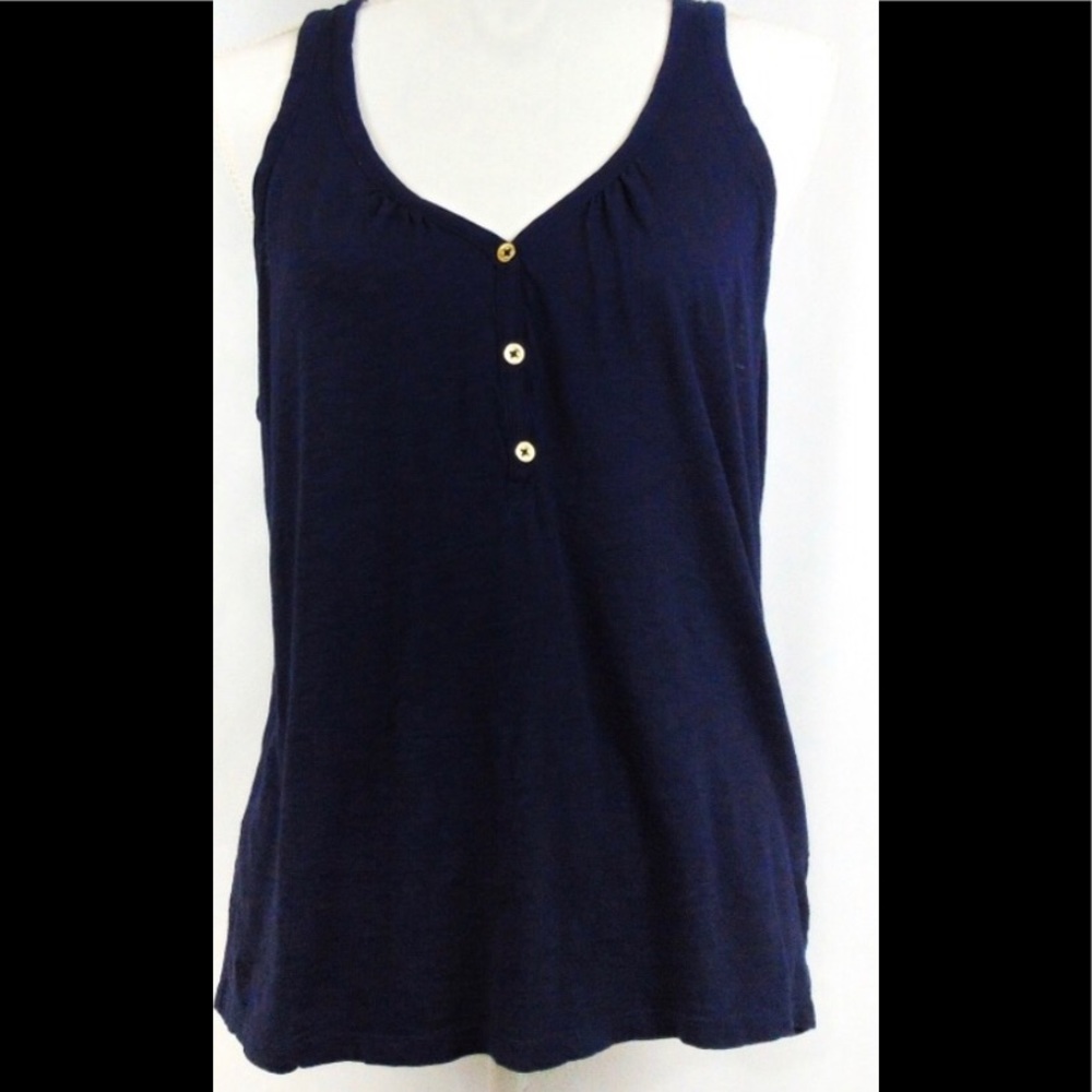 Lilly Pulitzer Navy tank top with 3 gold buttons